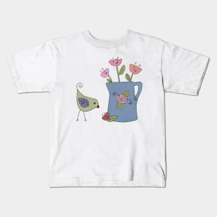 Blumenvase mit Vogel Kids T-Shirt